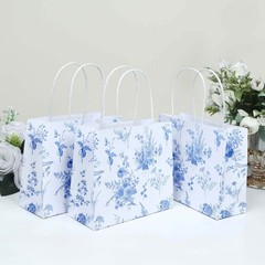 12 White Blue French Toile Paper Gift Bags with Handles Decorations