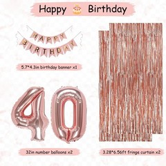 40th Rose Gold Birthday Party Decorations for Women, Rose Gold Happy Birthday…