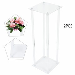2PCS Clear Acrylic Flower Stand 20 × 20 × 60 cm Tabletop Column Centerpiece
