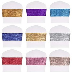 Pack of Stretch Sequin Chair Sashes Chair Bands One-Sided Sequins 25 Light Gold