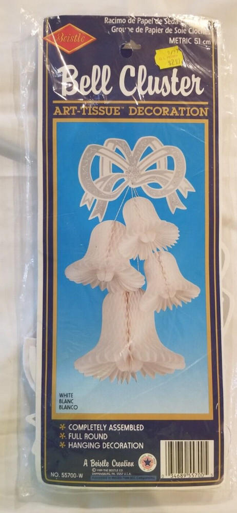 VTG Beistle 1989 Honeycomb Hanging Bell Cluster White Tissue Decoration Wedding