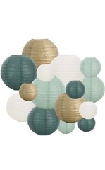 15 Pcs Sage Green Gold Paper Lanterns,Hanging Decorative Chinese Japanese Rou…