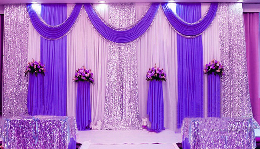 20X10FT Purple Wedding Party Backdrop Curtain Background Silver Sequin Decor