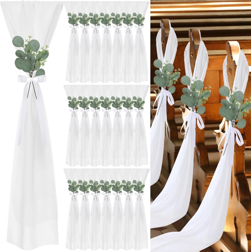 24 Set Wedding Aisle Chair Decorations for Wedding Ceremony Pew Decor Chiffon