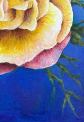 Floral art print,rose,original artwork signed,Rosemary Sandberg,blue,yellow