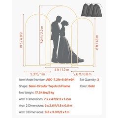 Uimoso Metal Arch Backdrop Stand 7.2/6.6/6 ft 3 PCS for Weddings and Events
