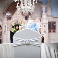 10 White Spandex CHAIR SASHES with Silver Round Buckles Wedding Decorations SALE