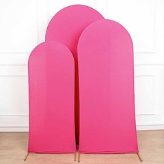 3 FUCHSIA Matte Fitted Spandex Round Top Arch Backdrop STAND COVERS Set Events