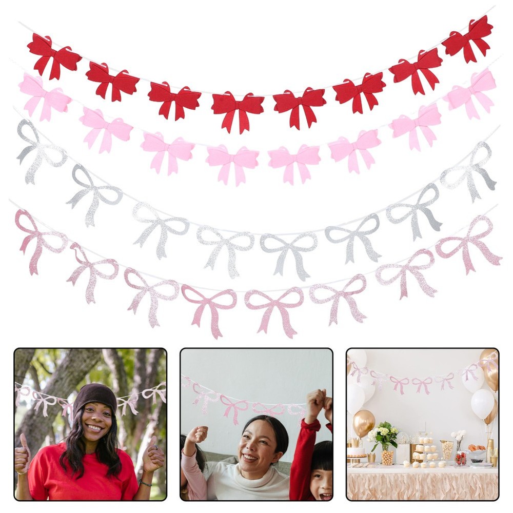 1Set Reusable Bow Garland Banner for Mothers Day Party Assorted Color Felt Decor
