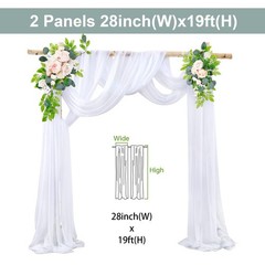 Wedding Arch Draping Fabric 2 Panels White Sheer Backdrop Curtain 28″ x 19ft for