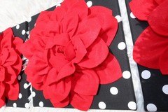 3D Red Flower Wall Decor Set Black White Polka Dot Canvas Art Glam Boutique 4pc