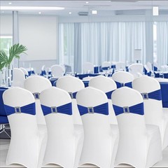 100 PCS Spandex Chair Sashes Royal Blue Elastic Stretch Dining Chair Slipcovers