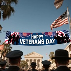 Happy Veterans Day Banner 120 x 20 inch Independence Day Memorial Day Backdrop
