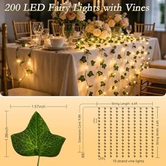 Ivy Vines with Fairy Lights, 200 LED Vine Lights with Remote and 8 Lighting