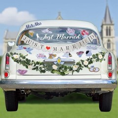 17 Pcs Just Married Car Decorations Set with 14 Wedding Car Magnets Just