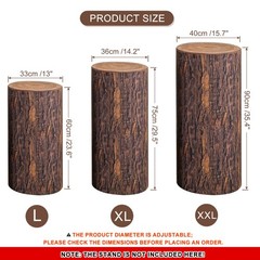 3 Set Cylinder Spandex Stand Covers Wooden Texture Elastic Fabric-Large