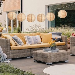 Hortsun 6 Pcs Print Burlap Paper Lanterns Round Chinese 8 Inch, Light Brown