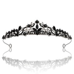 CURASA Black Crystal Queen Crown, Gothic Bridal Tiara, Wedding Headpiece