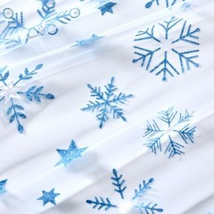Blue Snowflake Winter Table Runner 120” 10ft Tulle Blue White Gauze Snowflake
