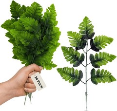 Iconikal 24-Pack Artificial Silk Leather Leaf Fern Fronds, 16-Inch, Wedding
