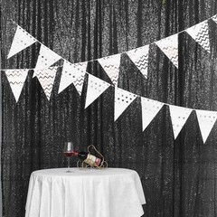 BLACK 8 ft x 8 ft Sequined Backdrop Curtain Wedding Party PhotoBooth Decorations
