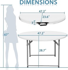 4FT Round Table, Round Folding Table 48 inch, Bifold Round Table, Plastic Din…