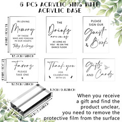 6 Pcs Clear Acrylic Wedding Signs for Reception and Ceremony 5” x 7” Wedding S