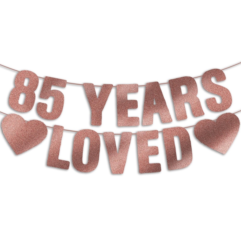 Pre-Strung 85th Birthday Banner – Rose Gold Glitter, Happy 85th Birthday Part…
