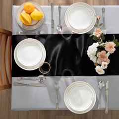 6 Pack Black Table Runners 12 x 108 Inch, Rectangular Smooth Satin Silk Table