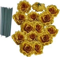 Golden Rose centerpiece embellished with satin and rhinestone ribbon…you pick co