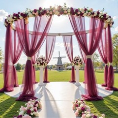 4 Panels Wedding Arch Draping Fabric 30″ x W(30″) x H(19ft), 4 Panels Burgundy