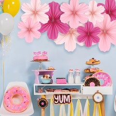 9 Pcs Pink Party Paper Flowers Decorations Hot Pink Paper Fans Hanging Orname…