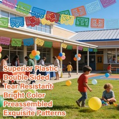 4 Pack Mexican Party Banner, 72 FT Long Plastic Papel Picado Decorations, Bal…