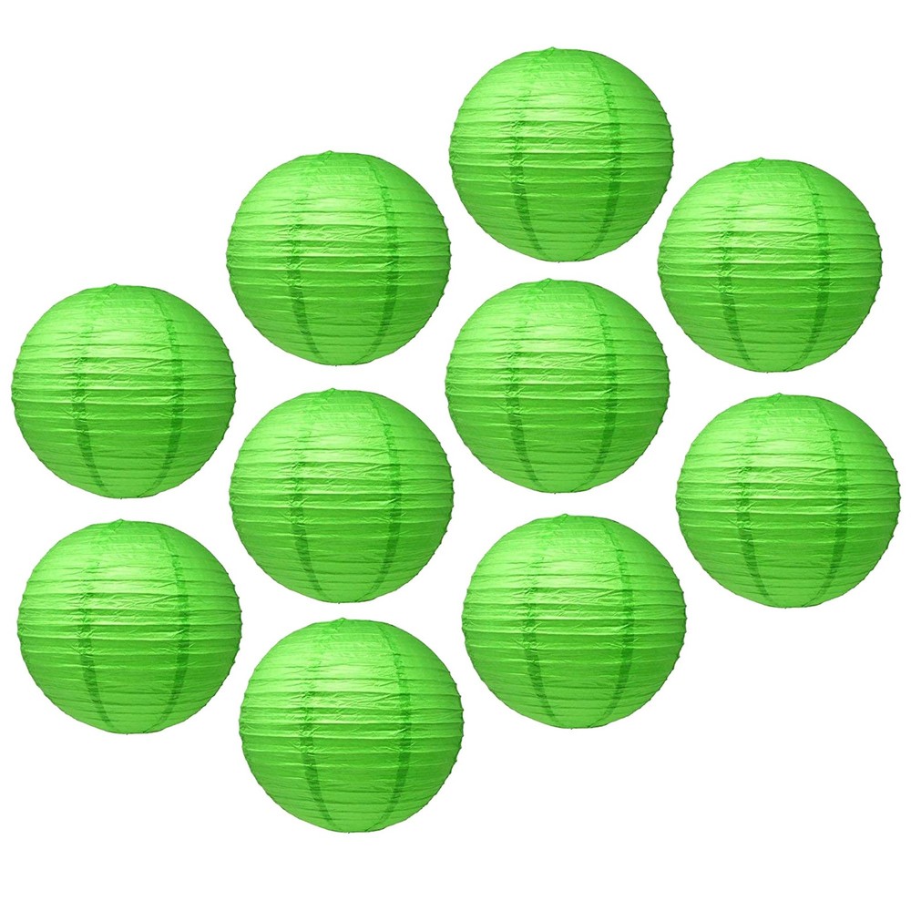 Mudra Crafts 12 Inch Round Chinese Green Paper Lanterns Hanging Decor | 10 PC…