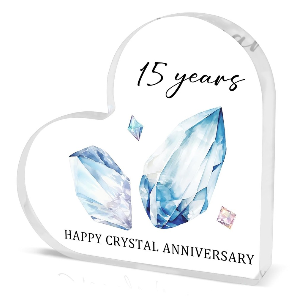15th Wedding Anniversary Heart Shaped Acrylic Plaque Decor for Husband and Wife