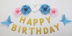 Decor In The Box 8 piece Handmade Happy B’Day Paper Flower Set, Fully Assembled