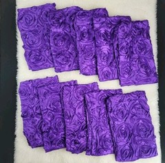 ROSETTE SATIN CHAIR CAPS SQUARE TOP GRANDIOSE Purple Ribbon – LOT OF 10