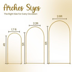 3 Pack Gold Metal Arch Backdrop Stand Set – 6FT, 5FT, 4FT Balloon Stand for W…