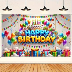 HOMETITUTE Happy Birthday Banner Colorful Balloon Banners Decoration Backdrop…