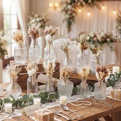 24 Pcs Boho Dried Flower Bouquet with Glass Vase Set 12 Mini