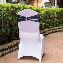 10 Navy Blue Metallic Spandex Chair Sashes Silver Buckles Wedding Decorations