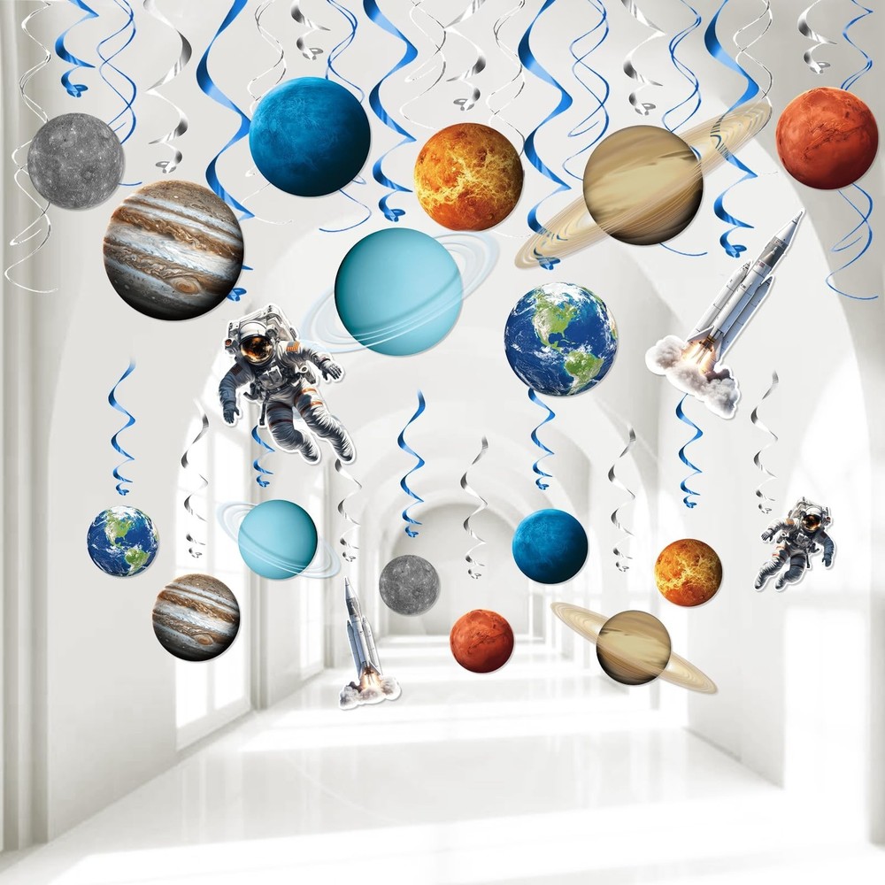 30 Pcs Space Themed Party Decorations Space Hanging Swirl Space Birthday Deco…