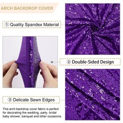 Set of 3 Purple Sequin Arch Covers – 7.2FT, 6.6FT, 6FT Stretchy Backdrop for Wed