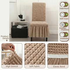 Dining Chair Covers with Ruffled Skirt, Parson Chair Slipcovers PCS | 4 Khaki