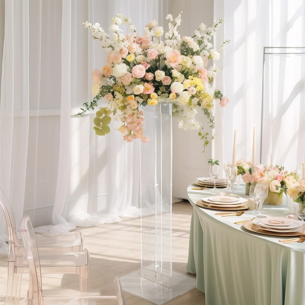 46″ CLEAR Acrylic Flower Display STAND Square Top and Base Party Decorations