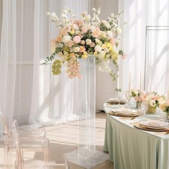 46″ CLEAR Acrylic Flower Display STAND Square Top and Base Party Decorations