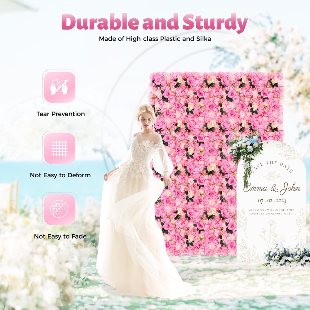 12 Pcs Pink Flower Wall Decor, 3D Silk Rose Floral Artificial Flower Wall