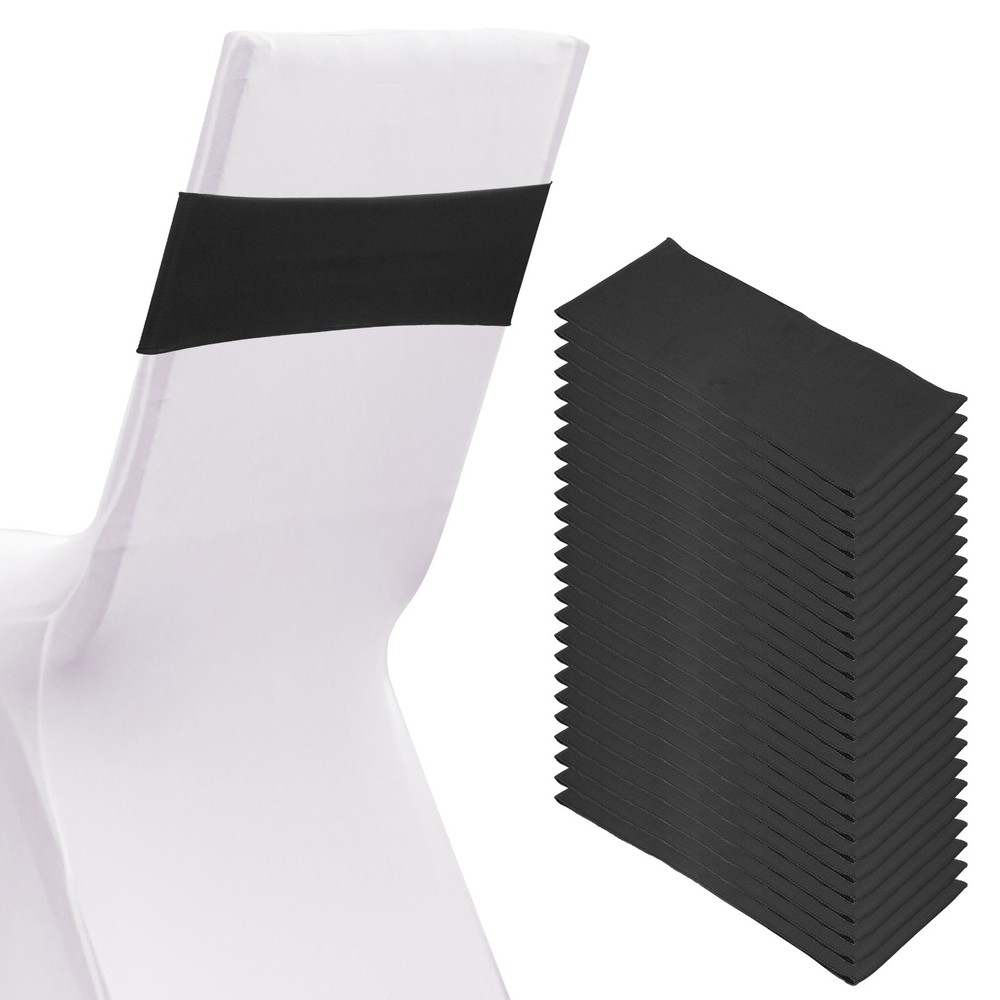 25 Pcs Spandex Chair Sashes Bows with Slider Buckle, Black
