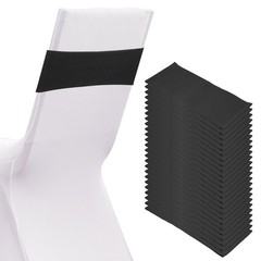 25 Pcs Spandex Chair Sashes Bows with Slider Buckle, Black