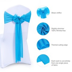 25/50/100/200 Sheer Chiffon Chair Sashes Bows 7.5″ Wide Wedding Party Decoration